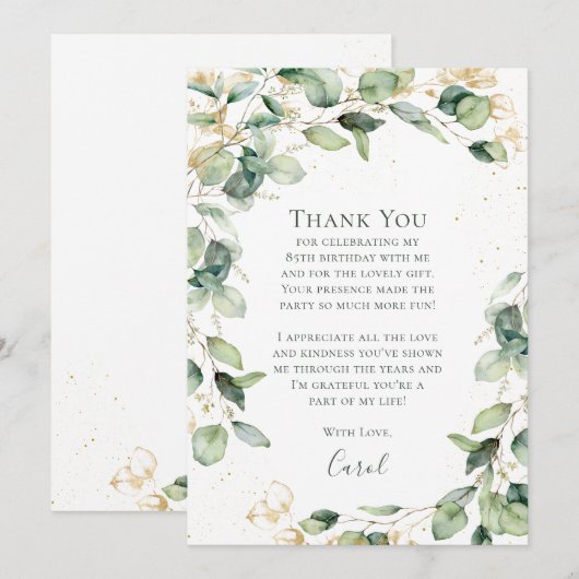 Eucalyptus 85th Birthday  Dankeskarte (Vorne/Hinten)