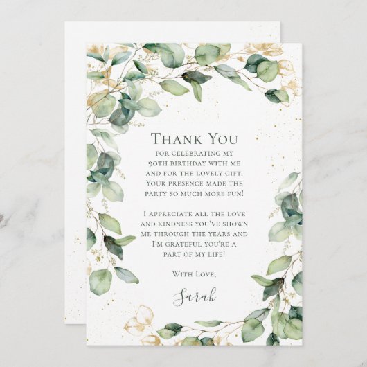 Eucalyptus 90th Birthday Dankeskarte (Vorne/Hinten)