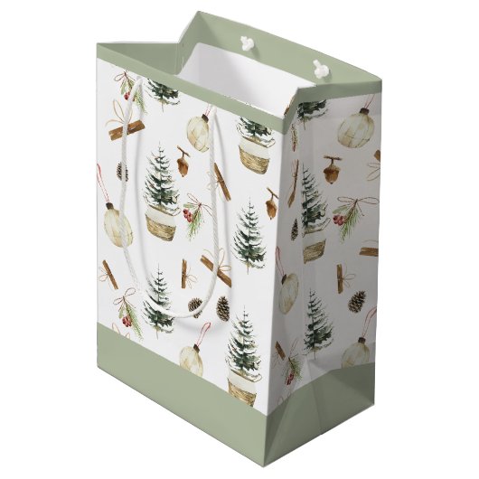 Eucalyptus Acorns Weihnachten Mittlere Geschenktüte (Rückseite Schrägansicht)