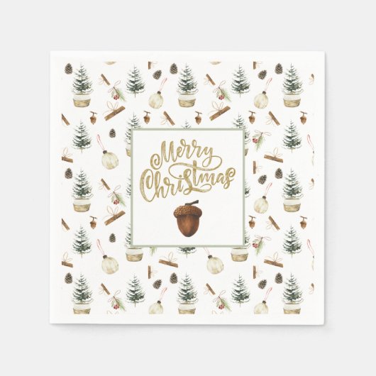Eucalyptus Acorns Weihnachten Serviette (Vorderseite)