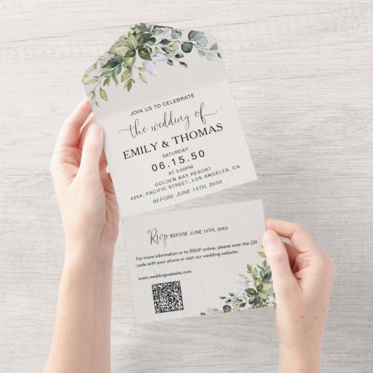 Eucalyptus All in One Wedding Invite Einladung (Abreißen)