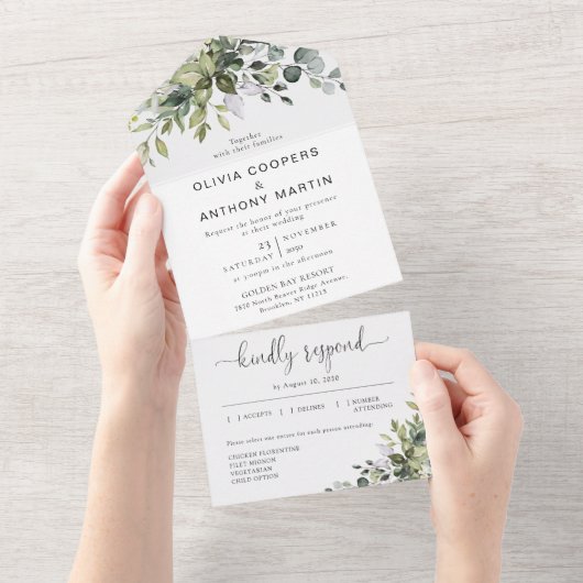 Eucalyptus All in One Wedding Invite Einladung (Abreißtisch)