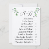 Eucalyptus Alphabetical 10 Guest Table Chart Cards Einladung (Rückseite)