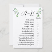 Eucalyptus Alphabetical 12 Guest Table Chart Cards Einladung (Rückseite)