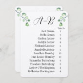 Eucalyptus Alphabetical 12 Guest Table Chart Cards Einladung (Vorne/Hinten)