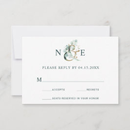 Eucalyptus Ampersand Gold Green Wedding RSVP Karte