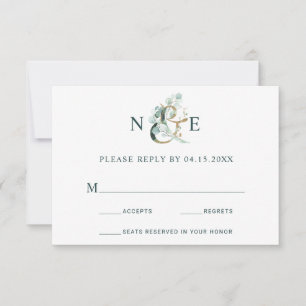 Eucalyptus Ampersand Gold Green Wedding RSVP Karte