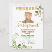 Eucalyptus and Bear We Can Bearly Wait Baby Shower Einladung (Vorderseite)