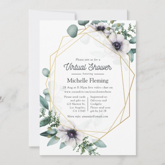 Eucalyptus Anemone Geometric Virtual Baby Dusche Einladung (Vorderseite)