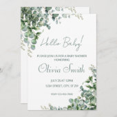 Eucalyptus Baby Dusche Aquarellfarbe Einladung (Vorne/Hinten)