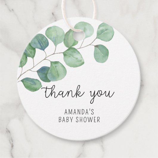Eucalyptus - Baby Dusche danke Geschenkanhänger (Vorderseite)