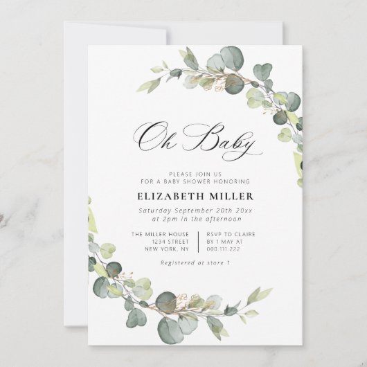 Eucalyptus Baby Dusche Einladung (Vorderseite)