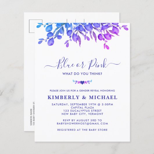 Eucalyptus Baby Gender Reveal Blue Pink (Vorne/Hinten)