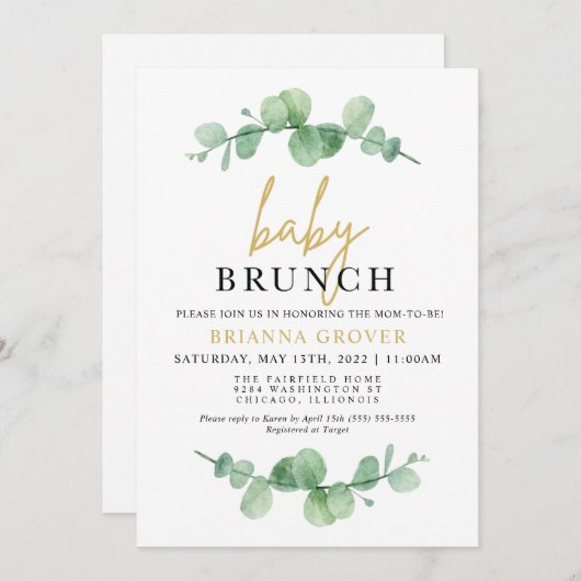 Eucalyptus Baby Shower Brunch Einladung (Vorne/Hinten)
