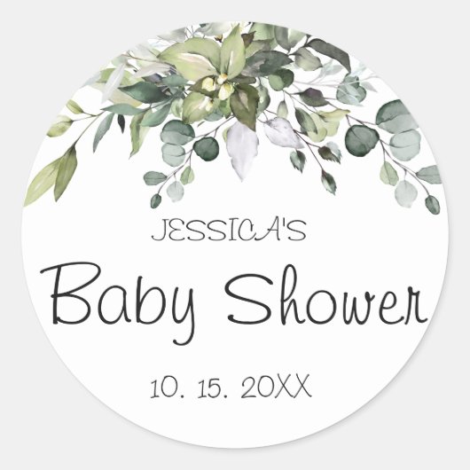 Eucalyptus Baby Shower Classic Round Sticker (Vorderseite)