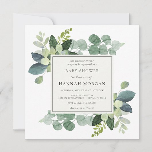 Eucalyptus Baby Shower Einladung (Vorderseite)