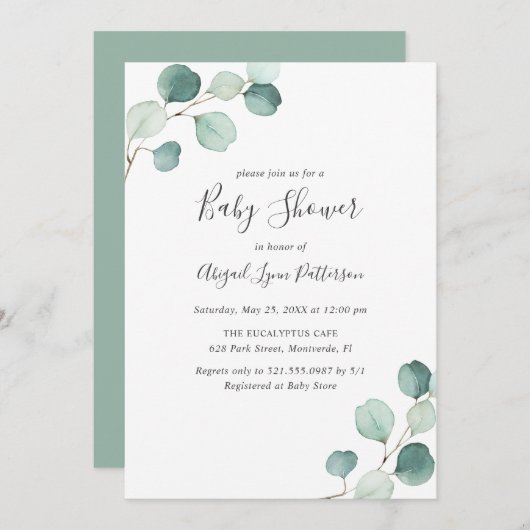 Eucalyptus Baby Shower Einladung (Vorne/Hinten)