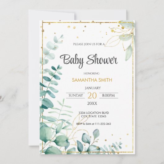 Eucalyptus Baby Shower Einladung (Vorderseite)