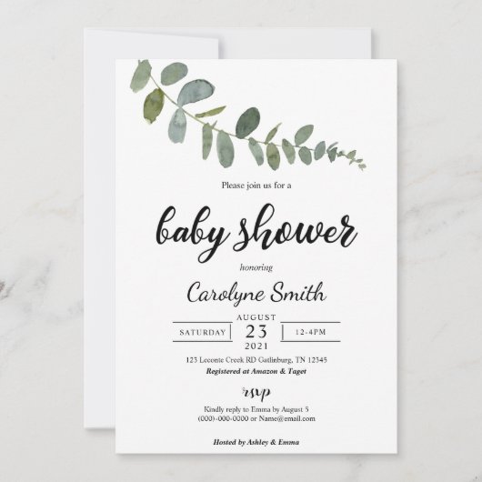 Eucalyptus Baby Shower Einladung (Vorderseite)