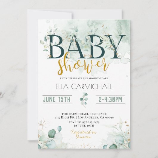 Eucalyptus Baby Shower Einladung (Vorderseite)