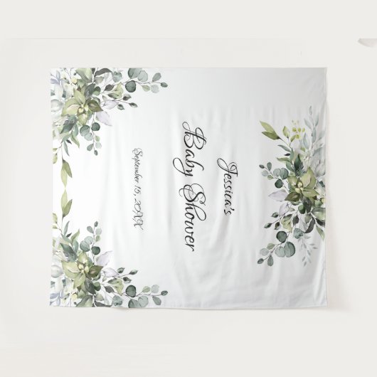 Eucalyptus Baby Shower Foto Hintergrundband Wandteppich (Vorderseite (Horizontal))