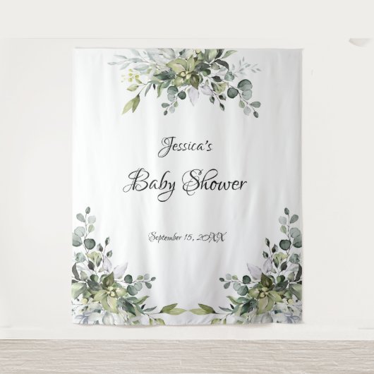 Eucalyptus Baby Shower Foto Hintergrundband Wandteppich (Vorderseite)