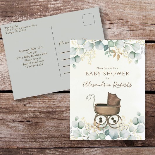 Eucalyptus Baby Shower Watercolor Einladung Postkarte
