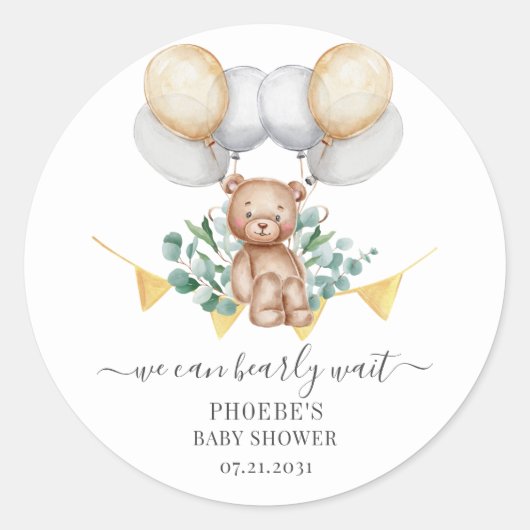 Eucalyptus Baby Showroom Bear & Balloons Runder Aufkleber (Vorderseite)