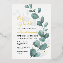 Eucalyptus Baby Sprinkle Greenery & Gold Foil Inv Folieneinladung