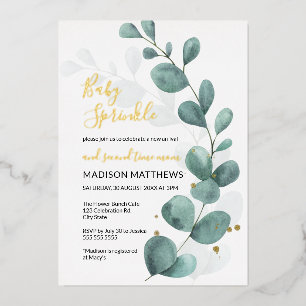 Eucalyptus Baby Sprinkle Greenery & Gold Foil Inv Folieneinladung