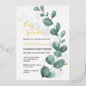 Eucalyptus Baby Sprinkle Greenery & Gold Foil Inv Folieneinladung (Vorderseite)