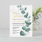 Eucalyptus Baby Sprinkle Greenery & Gold Foil Inv Folieneinladung (Stehend vorne)