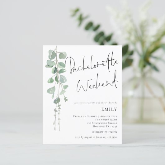 Eucalyptus Bachelorette Wochenende Einladung (Stehend Vorderseite)