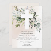 Eucalyptus Baptisse Christening Girl Einladung (Vorne/Hinten)