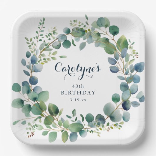 Eucalyptus Birthday Pappteller (Vorderseite)