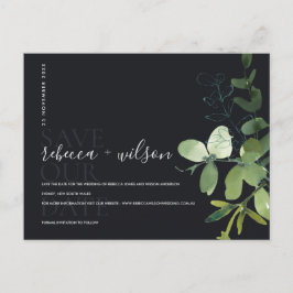 EUCALYPTUS BLACK FOLIAGE WATERCOLOR SAVE THE DATE ANKÜNDIGUNGSPOSTKARTE