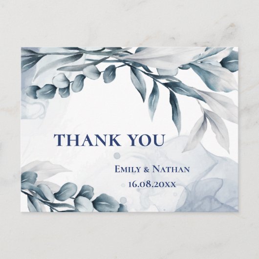 Eucalyptus Blätter Dusty Blue Wedding Vielen Dank Postkarte (Vorderseite)
