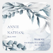 Eucalyptus Blätter Dusty Blue Wedding Vielen Dank Quadratischer Aufkleber (Vorderseite)