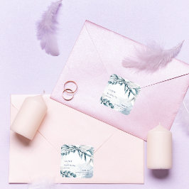 Eucalyptus Blätter Dusty Blue Wedding Vielen Dank Quadratischer Aufkleber