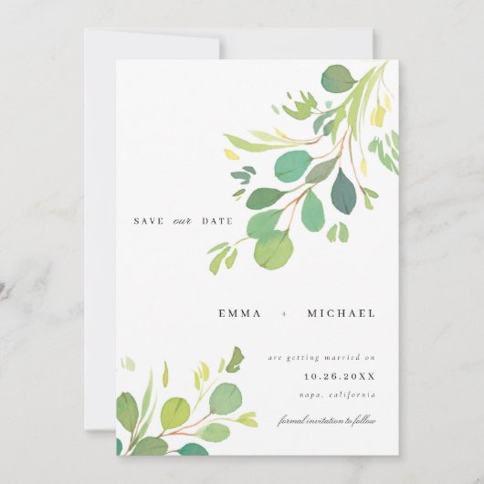 Eucalyptus-Blätter in Aquarellfarbe Karte (Vorderseite)