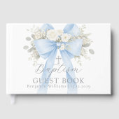 Eucalyptus Blue Bow Baby Boy Baptism Gästebuch (Vorderseite)