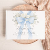 Eucalyptus Blue Bow Baby Boy Baptism Gästebuch
