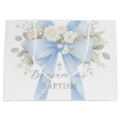 Eucalyptus Blue Bow Baby Boy Baptism Große Geschenktüte (Vorderseite)