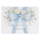 Eucalyptus Blue Bow Baby Boy Baptism Große Geschenktüte (Rückseite)