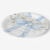 Eucalyptus Blue Bow Baby Boy Baptism Pappteller (Schrägansicht)