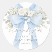 Eucalyptus Blue Bow Baby Shower Thank you Runder Aufkleber (Vorderseite)