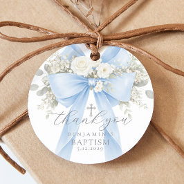 Eucalyptus Blue Bow Baptism Thank you Geschenkanhänger