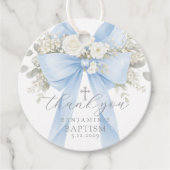 Eucalyptus Blue Bow Baptism Thank you Geschenkanhänger (Vorderseite)