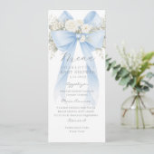 Eucalyptus Blue Bow Elegant Baby Shower Menükarte (Stehend Vorderseite)