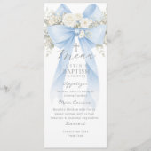 Eucalyptus Blue Bow Elegant Baptism Menükarte (Vorderseite)